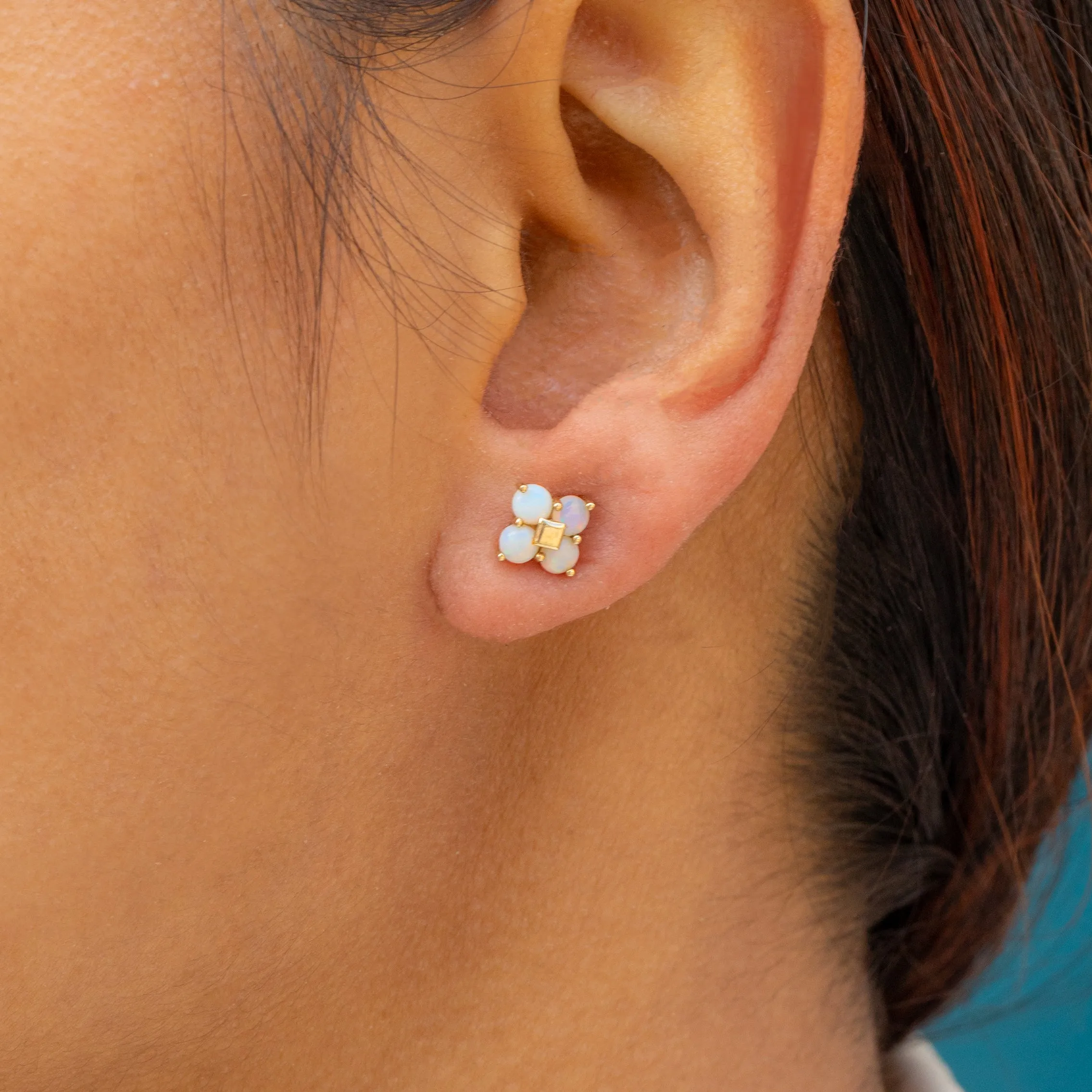 10ct Gold Opal Flower Cluster Stud Earrings, 0.40ct