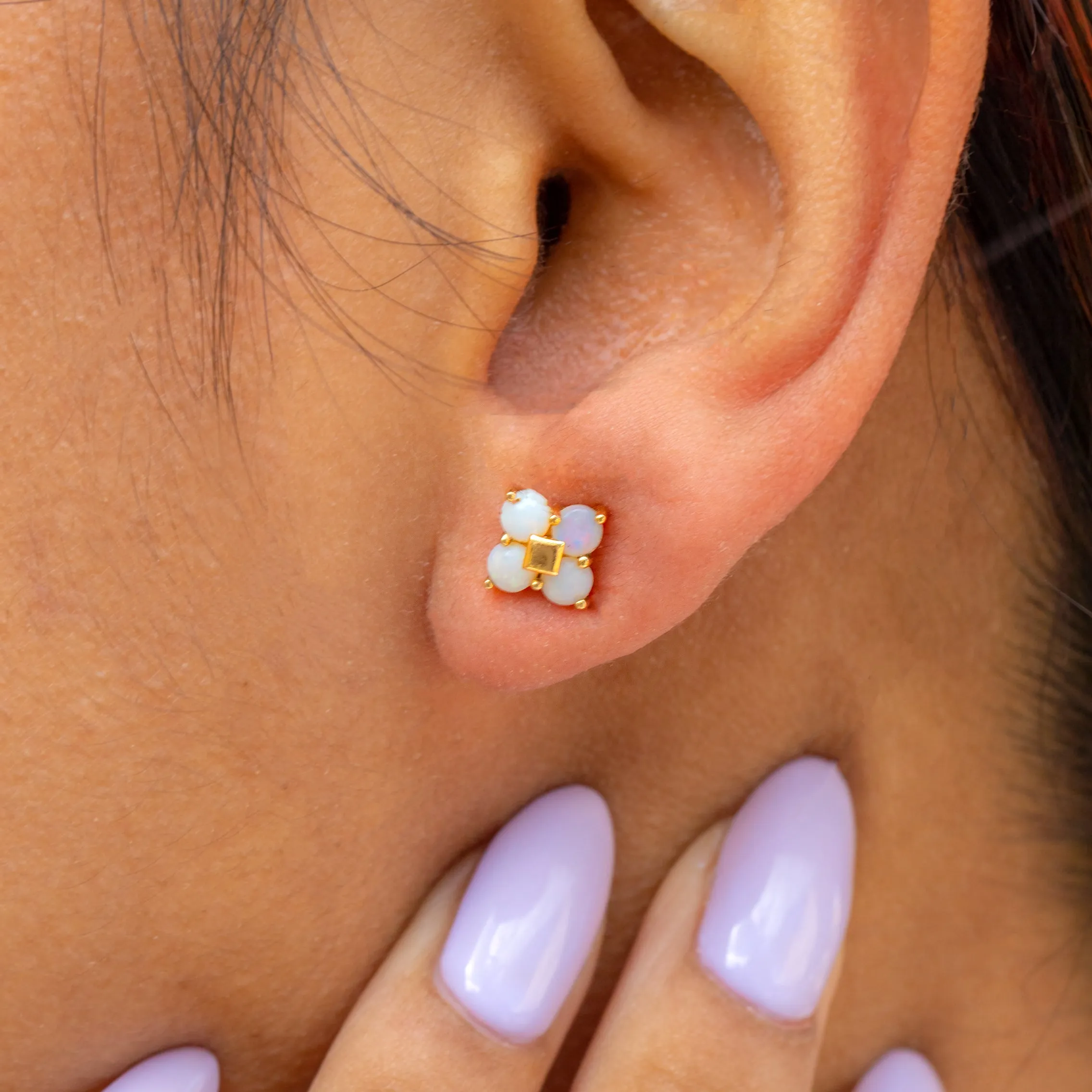 10ct Gold Opal Flower Cluster Stud Earrings, 0.40ct