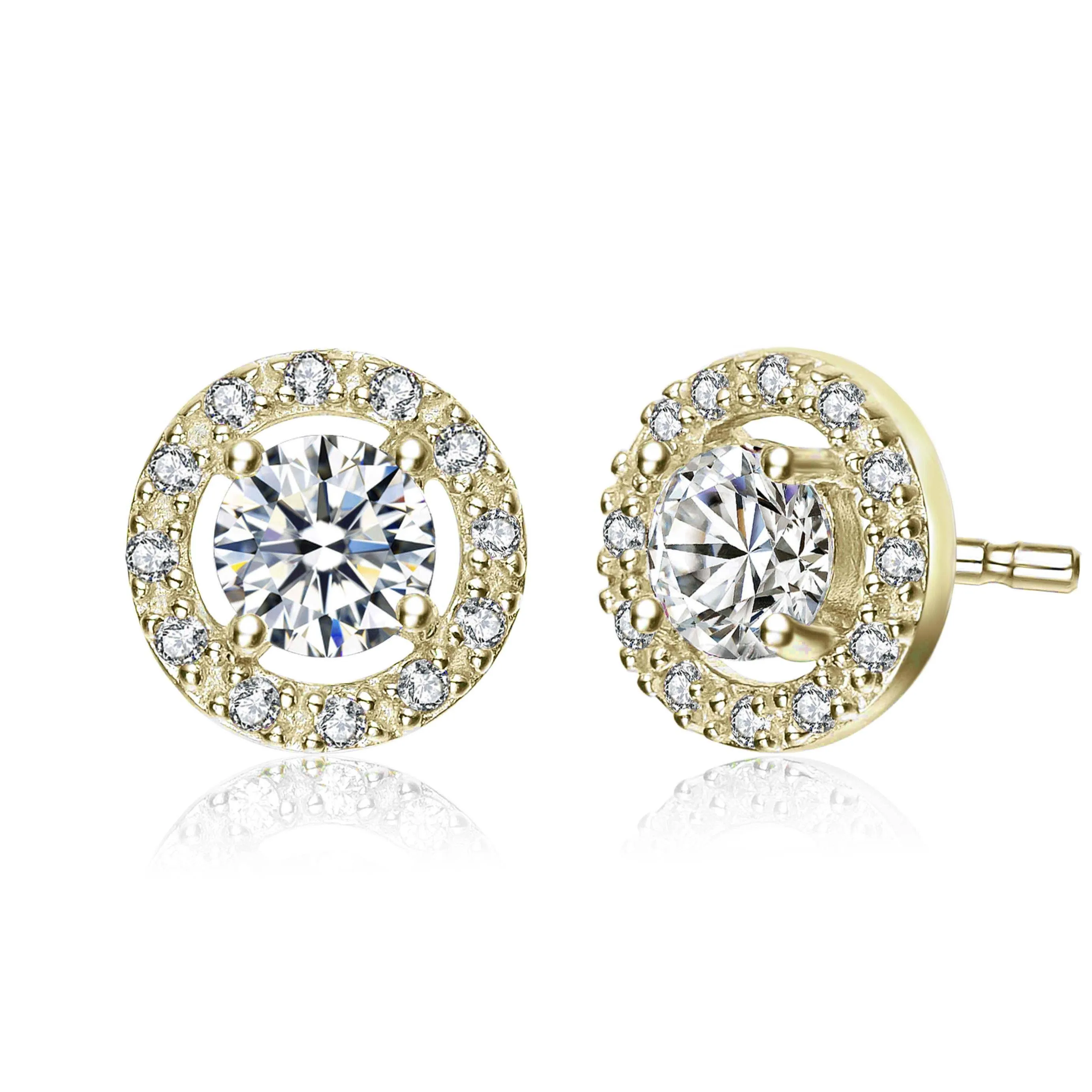14K Gold Plated Halo CZ Stud Earring