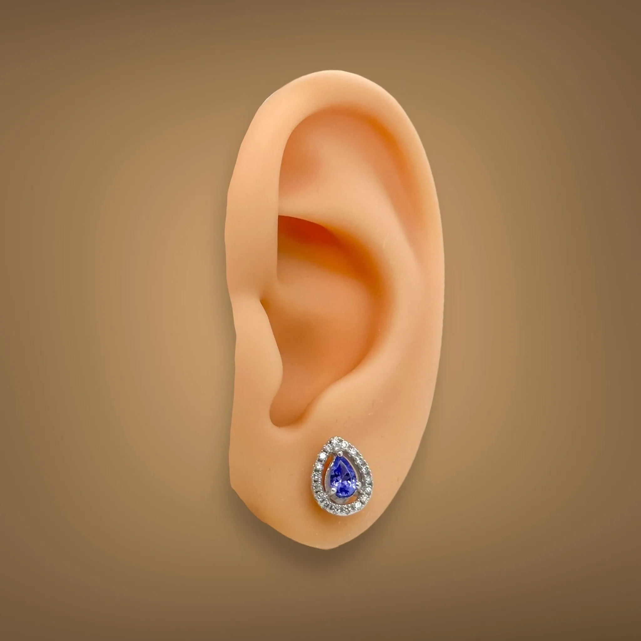 14K W Gold 0.19cttw Diamond and 0.42cttw Tanzanite Halo Earrings