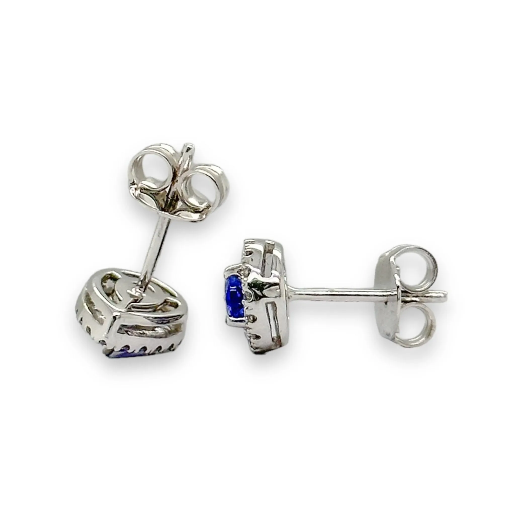 14K W Gold 0.19cttw Diamond and 0.42cttw Tanzanite Halo Earrings