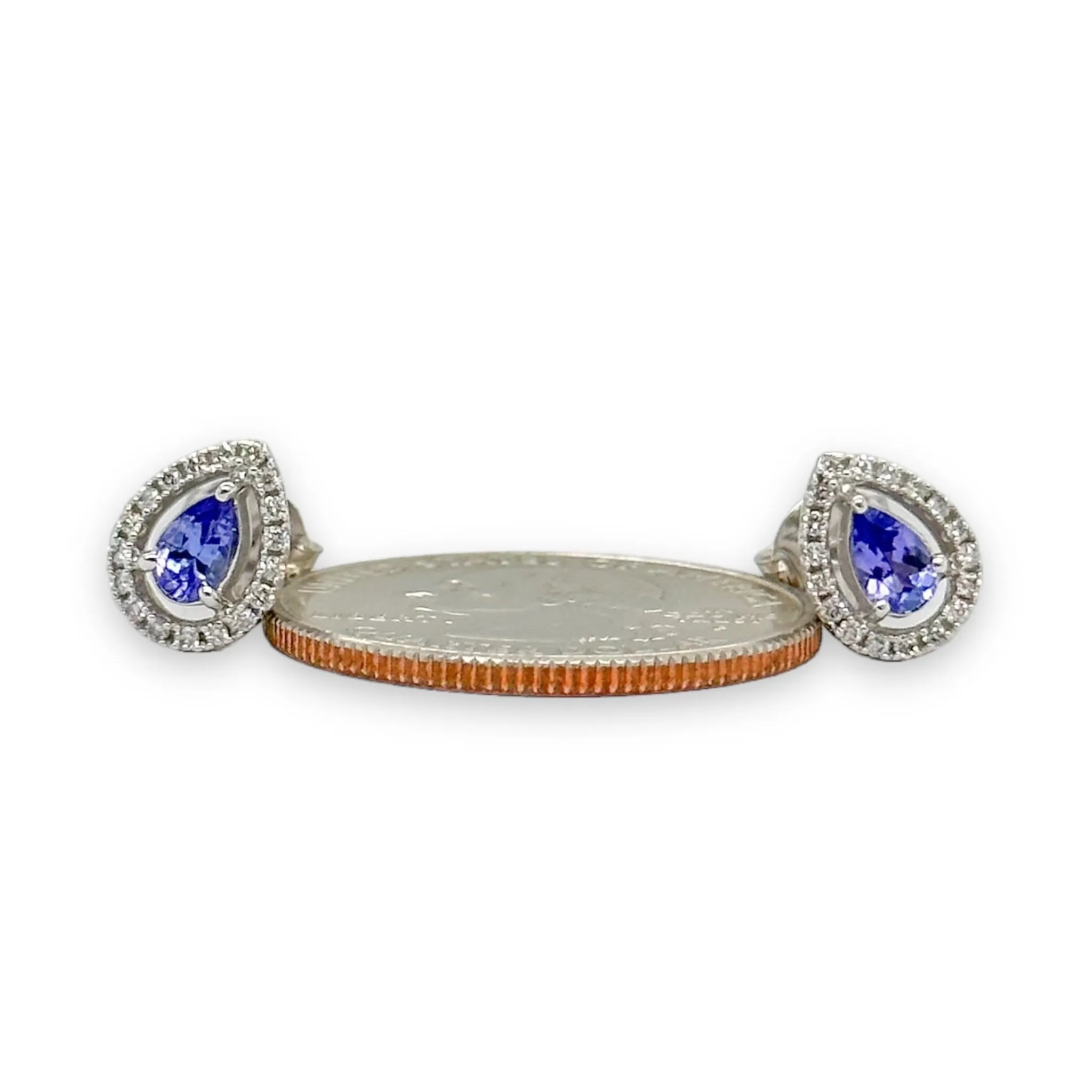 14K W Gold 0.19cttw Diamond and 0.42cttw Tanzanite Halo Earrings