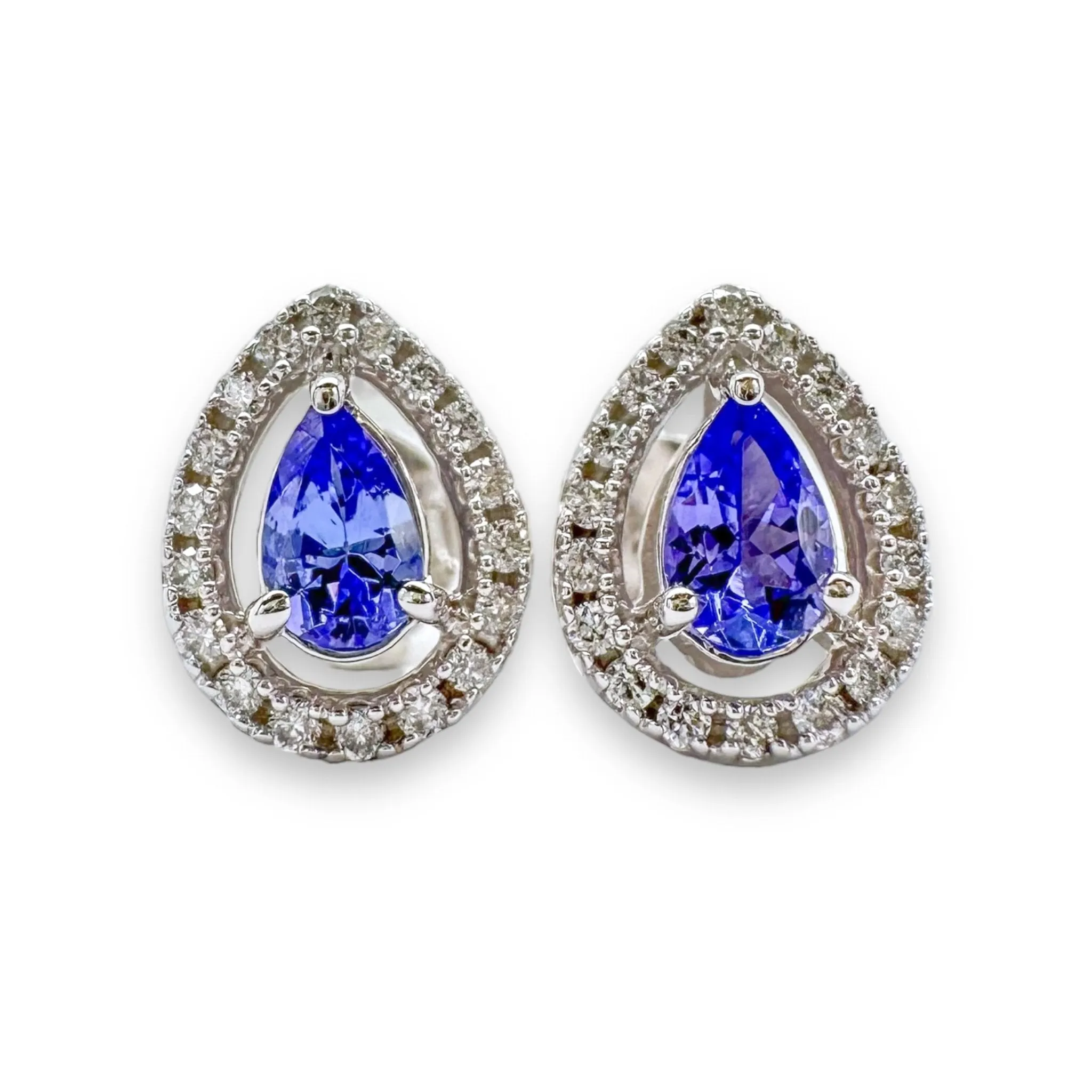 14K W Gold 0.19cttw Diamond and 0.42cttw Tanzanite Halo Earrings