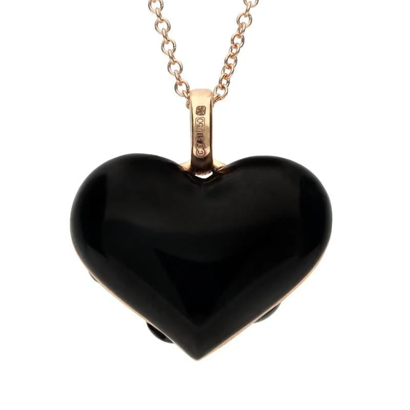 18ct Rose Gold Whitby Jet Diamond Medium Flower Heart Two Piece Set D