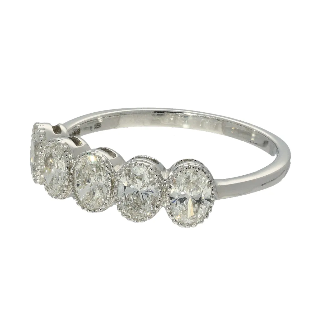 18ct White Gold 1ct Oval Diamond 5-Stone Half Eternity Ring