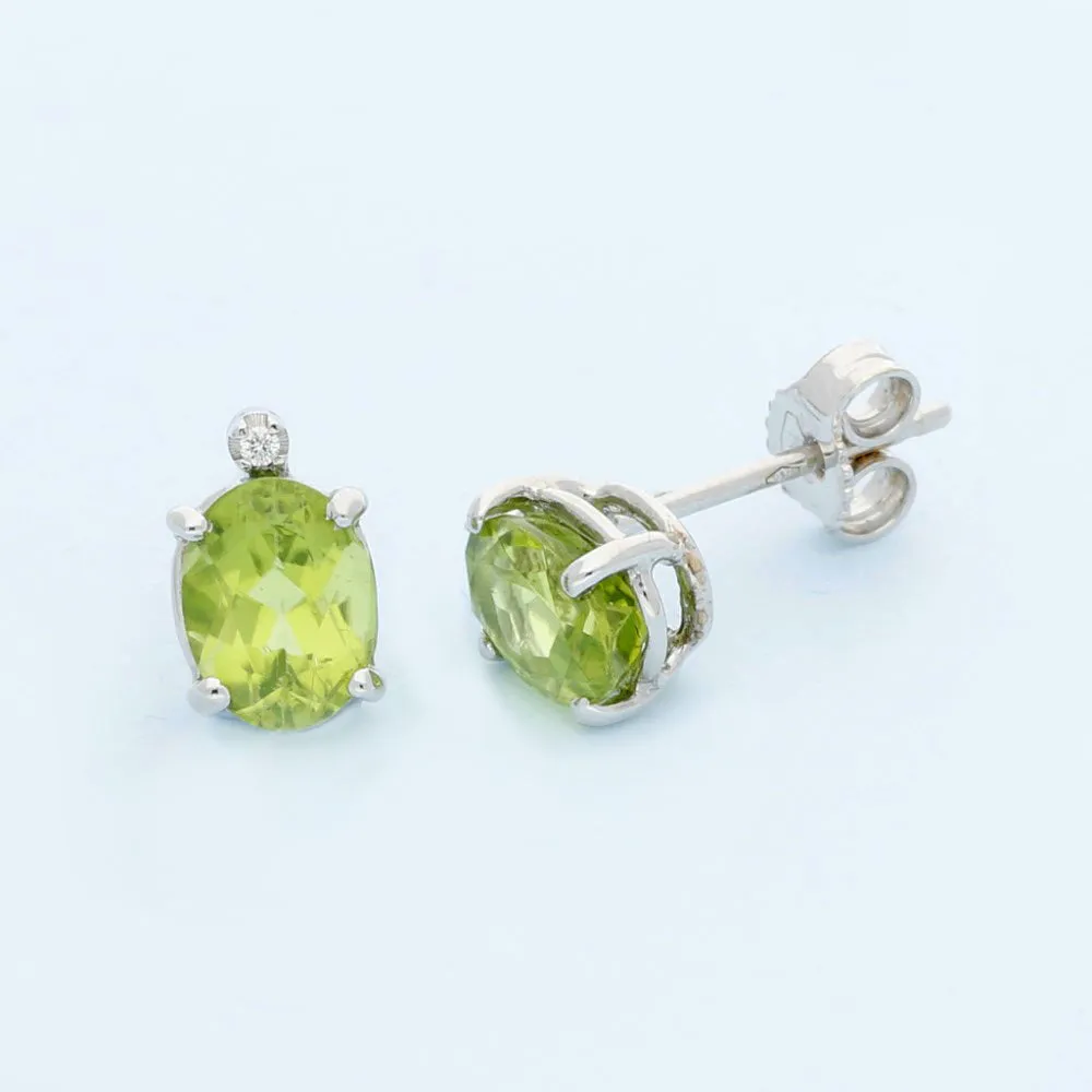 18ct White Gold Peridot and Diamond Stud Earrings