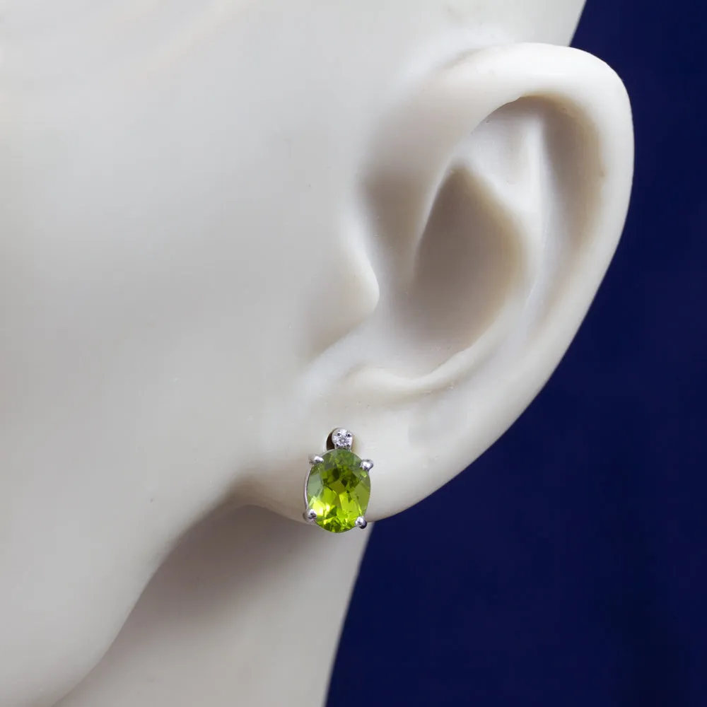 18ct White Gold Peridot and Diamond Stud Earrings