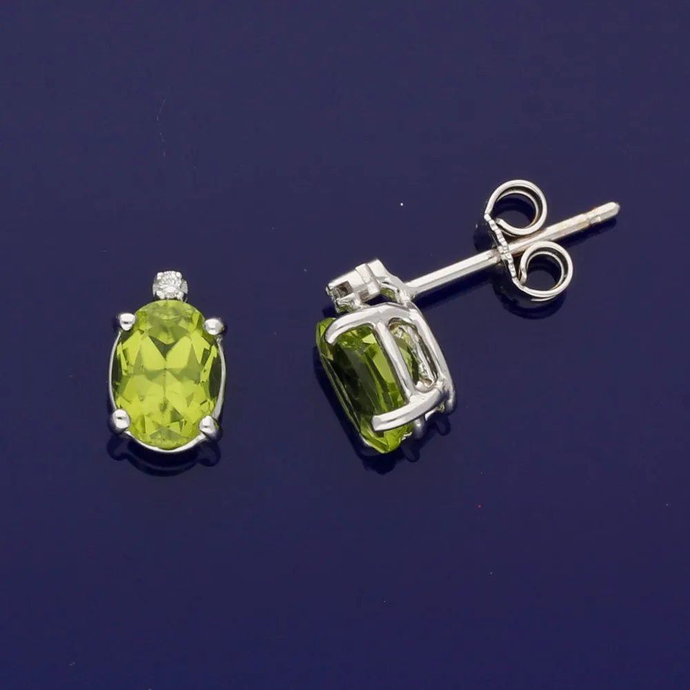 18ct White Gold Peridot and Diamond Stud Earrings