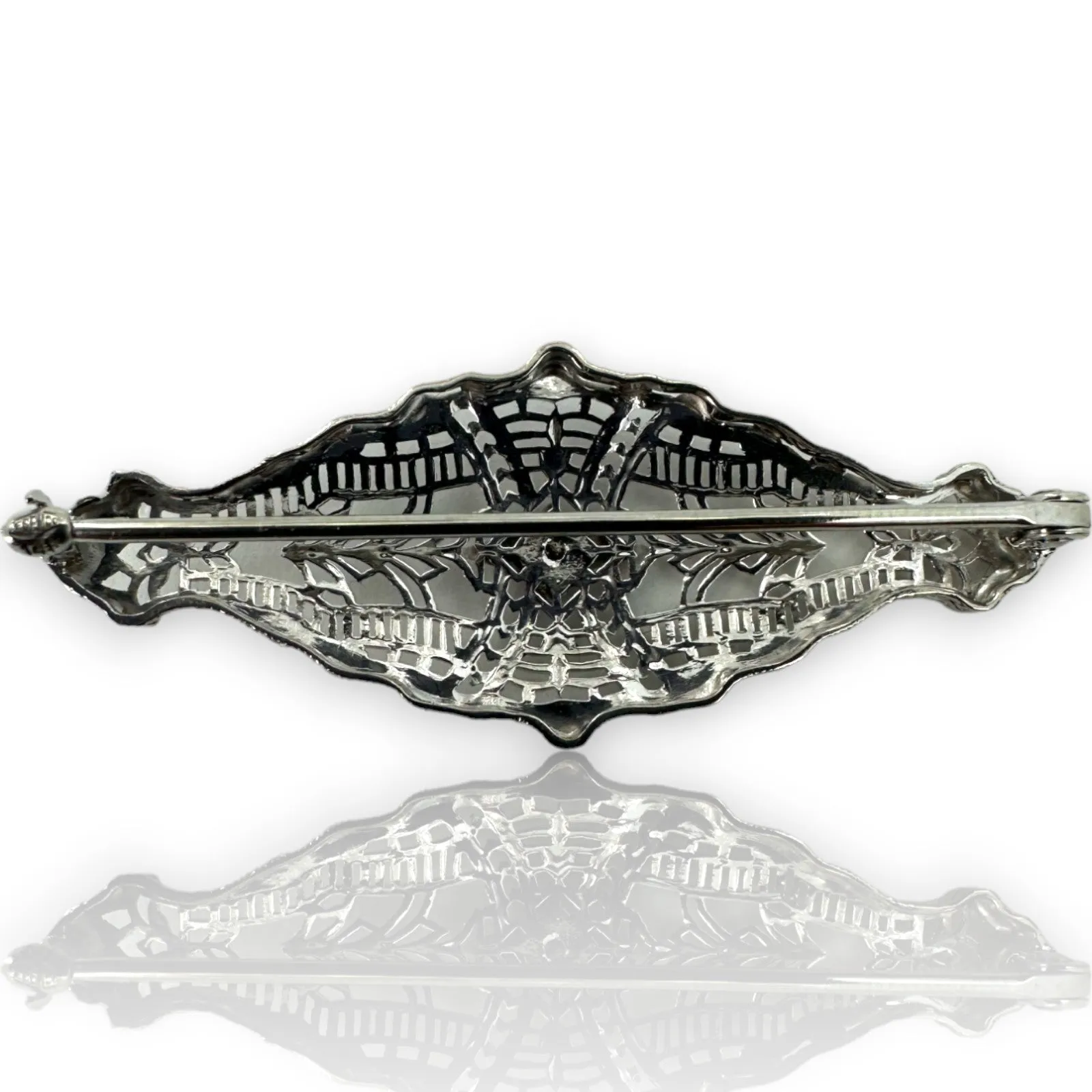 1920s Art Deco Filigree 0.01ct Diamond Accent 14k ESEMCO Brooch