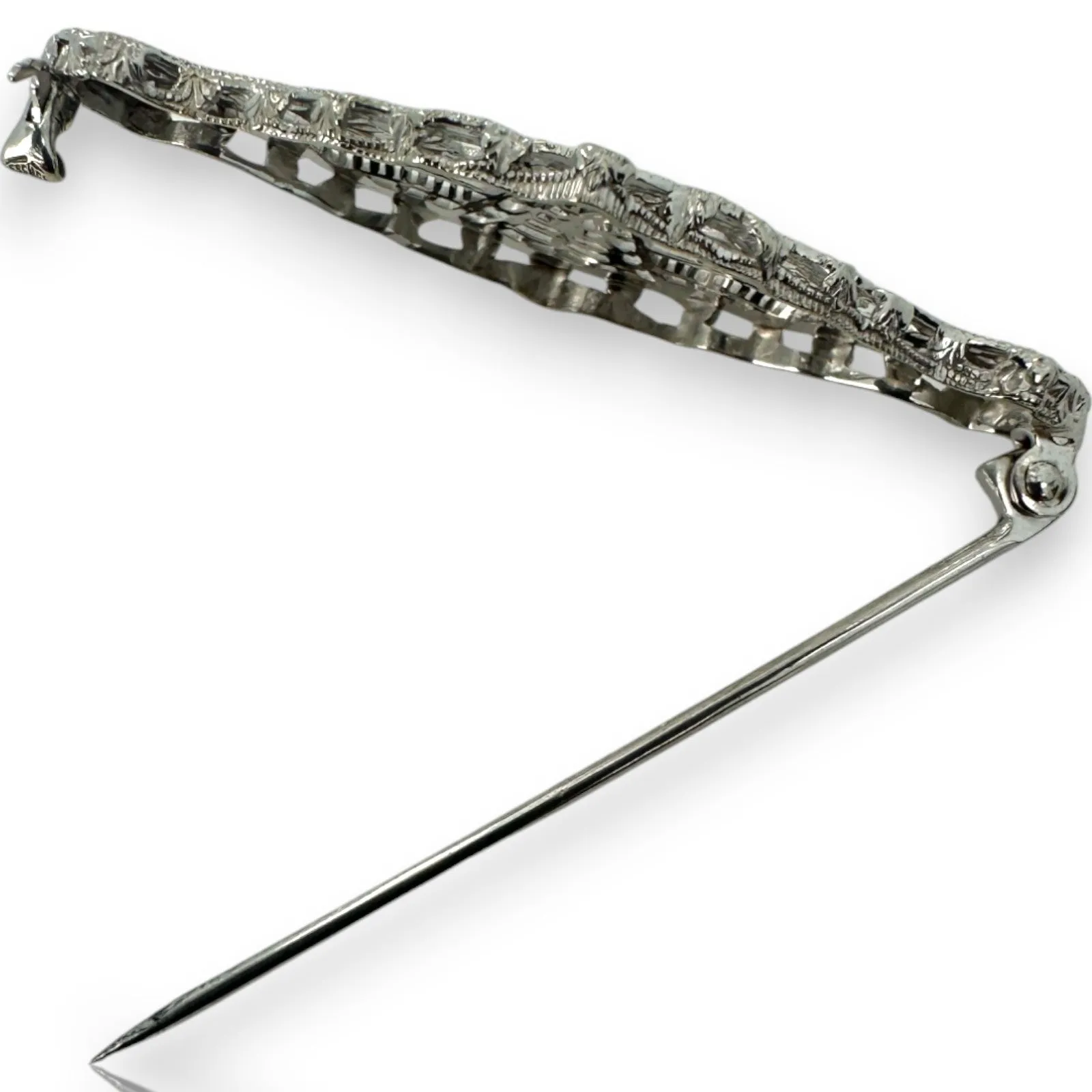 1920s Art Deco Filigree 0.01ct Diamond Accent 14k ESEMCO Brooch
