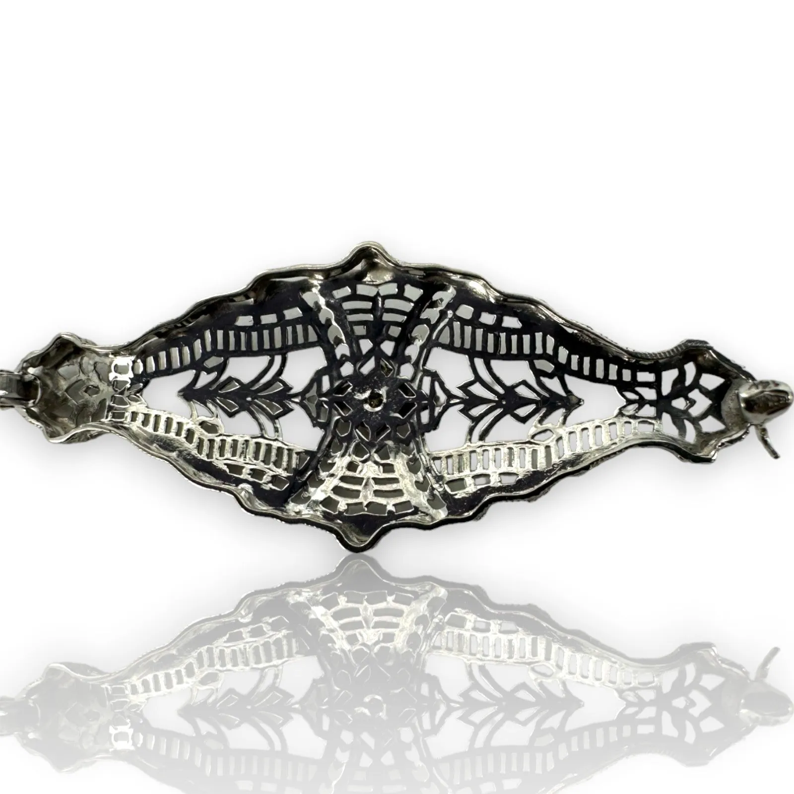 1920s Art Deco Filigree 0.01ct Diamond Accent 14k ESEMCO Brooch
