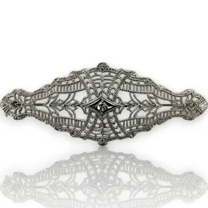 1920s Art Deco Filigree 0.01ct Diamond Accent 14k ESEMCO Brooch