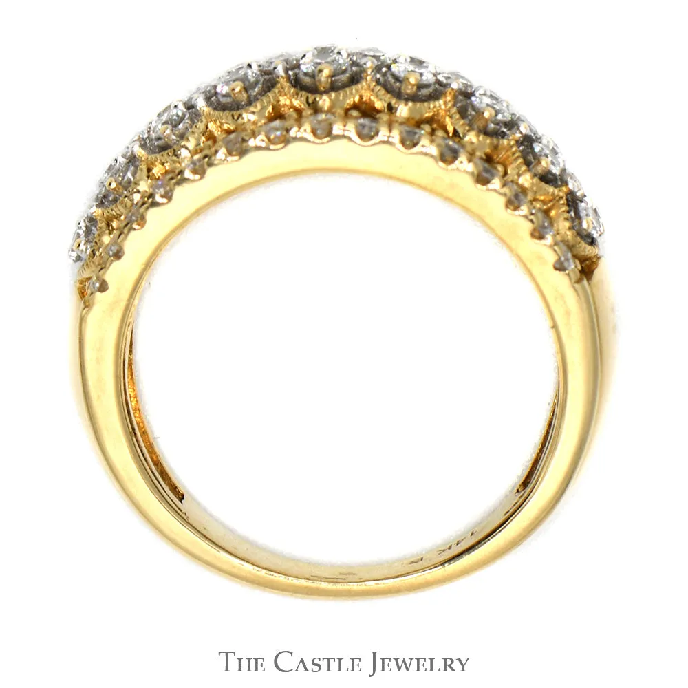 1cttw Diamond Cluster Band with Intricate Open Design in 14k Yellow Gold