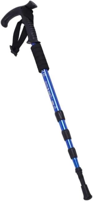 1PC Walking Trekking Poles Outdoor Hiking Canes T Type Walking Sticks Lightweight 4 Section Adjustable Trekking Poles for Women and Men Blue
