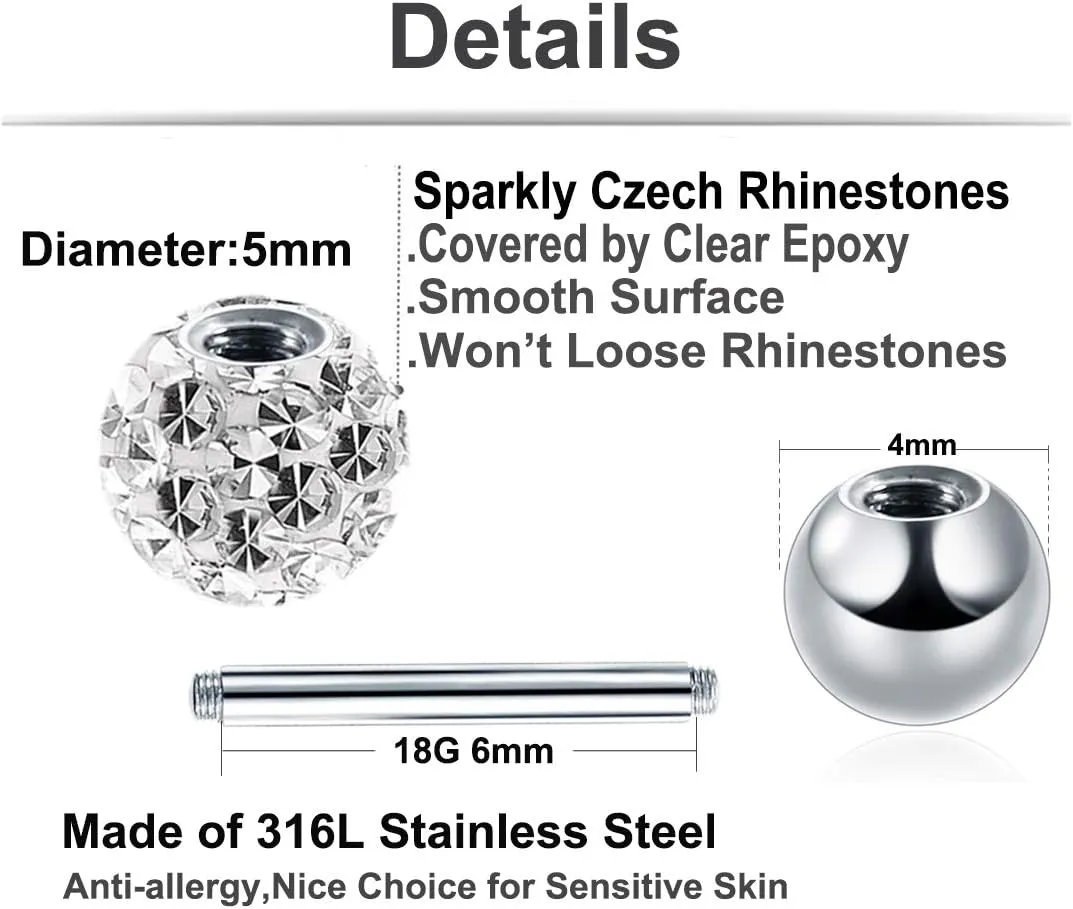 20G Stud Earrings Set for Women Girls Sensitive Ears with Screw on Backs Tragus Cartilage Jewelry