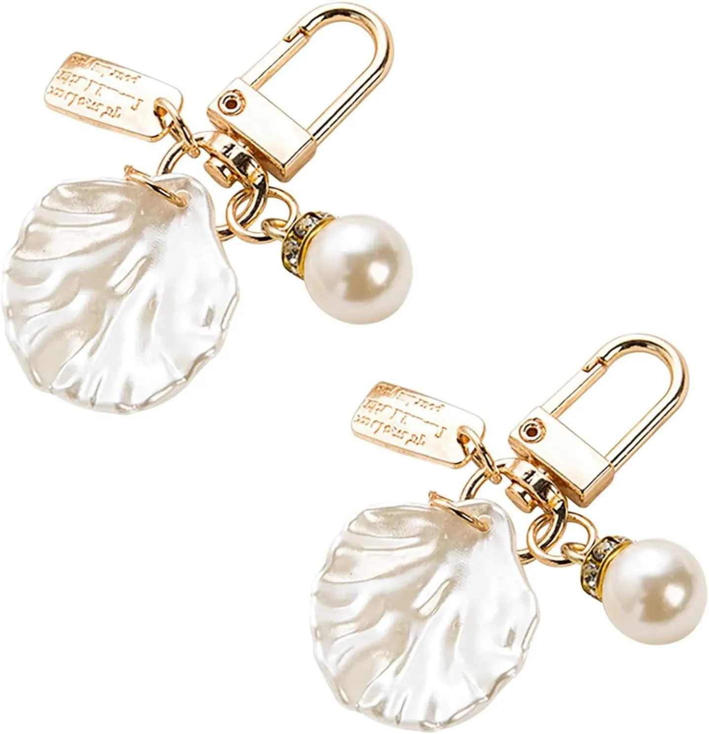 2Pcs Gold Pendant Handbag Rhinestones Keychain Keyring Shell Purse Charm Crystal Pearl Keychains Car Ring Charm Accessories