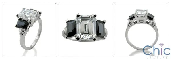 3 Stone 2 Ct Ememrald Black Emerlad Cubic Zirconia Cz Ring