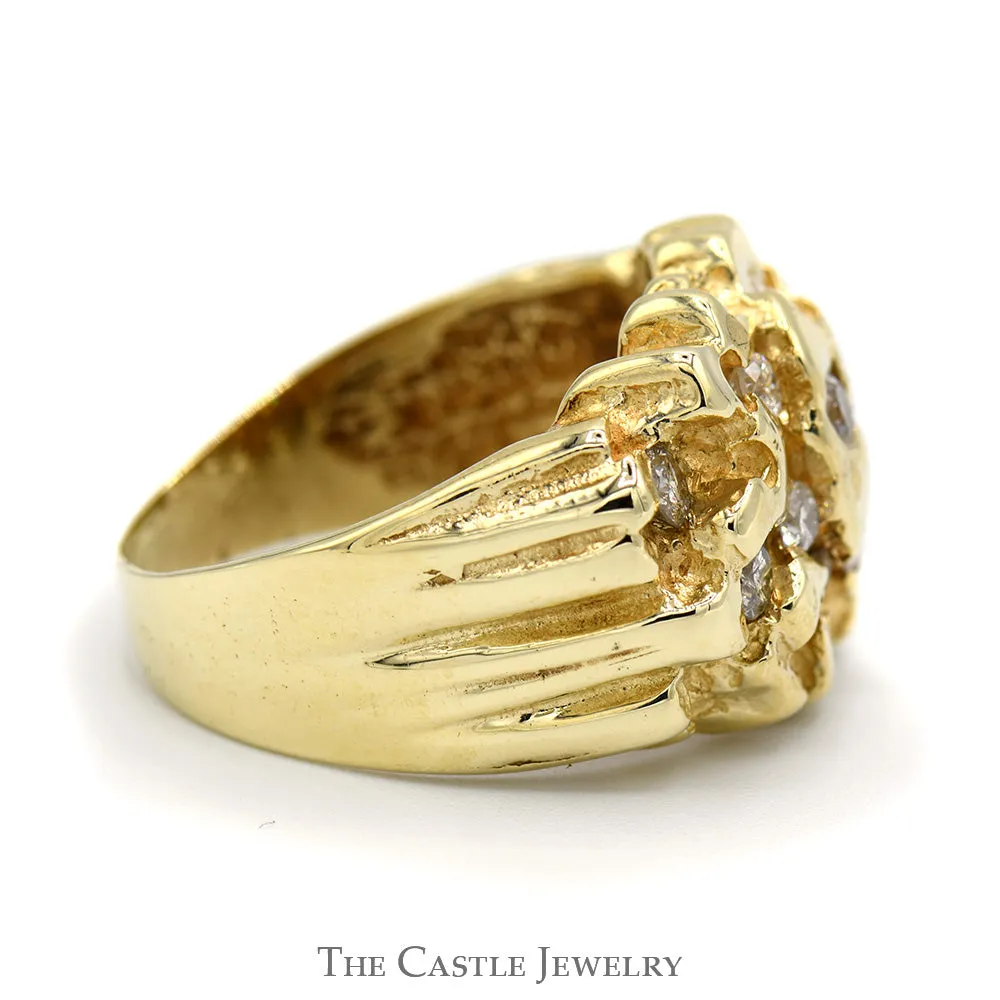 3/4cttw Diamond Cluster Nugget Designed Men's Ring in 10k Yellow Gold