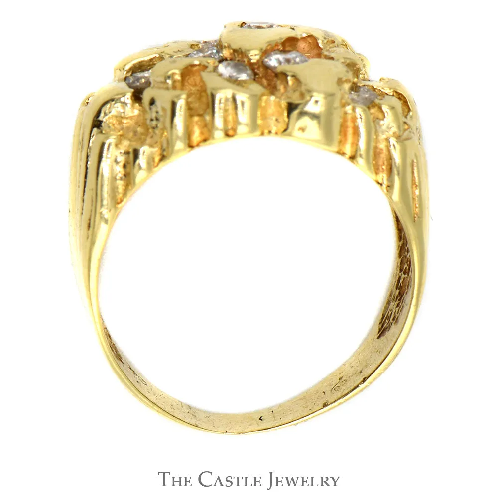 3/4cttw Diamond Cluster Nugget Designed Men's Ring in 10k Yellow Gold