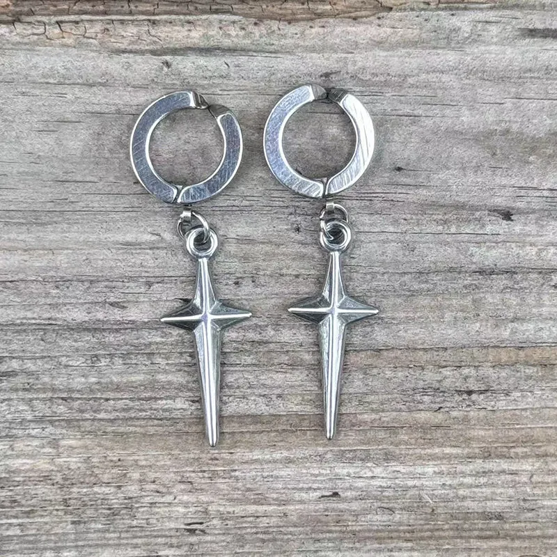 4 Pointed Star Stainless Steel Hoop Earrings