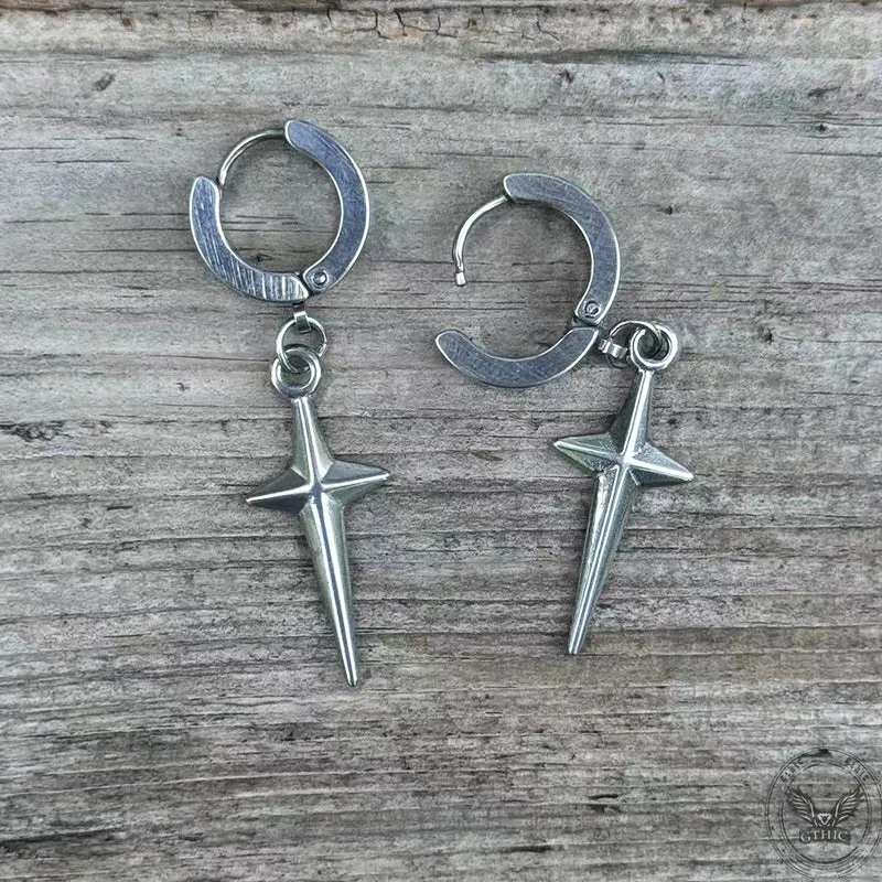 4 Pointed Star Stainless Steel Hoop Earrings