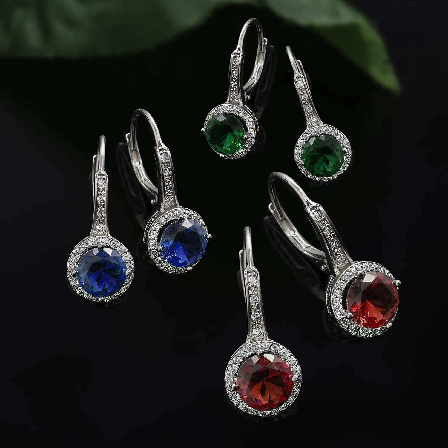 925 Sterling Silver Cubic Zirconia Halo Leverback Dangle Bridal Earrings for Women