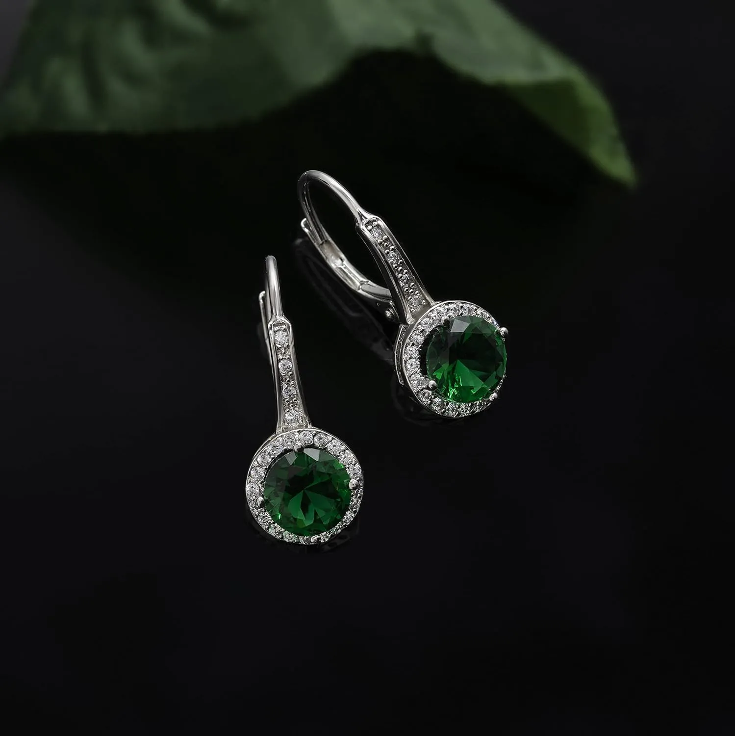 925 Sterling Silver Cubic Zirconia Halo Leverback Dangle Bridal Earrings for Women