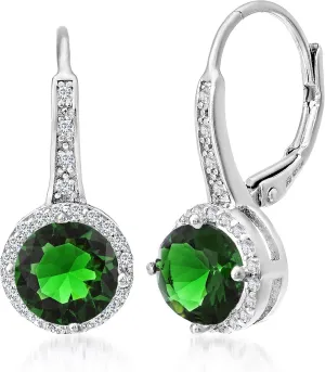 925 Sterling Silver Cubic Zirconia Halo Leverback Dangle Bridal Earrings for Women