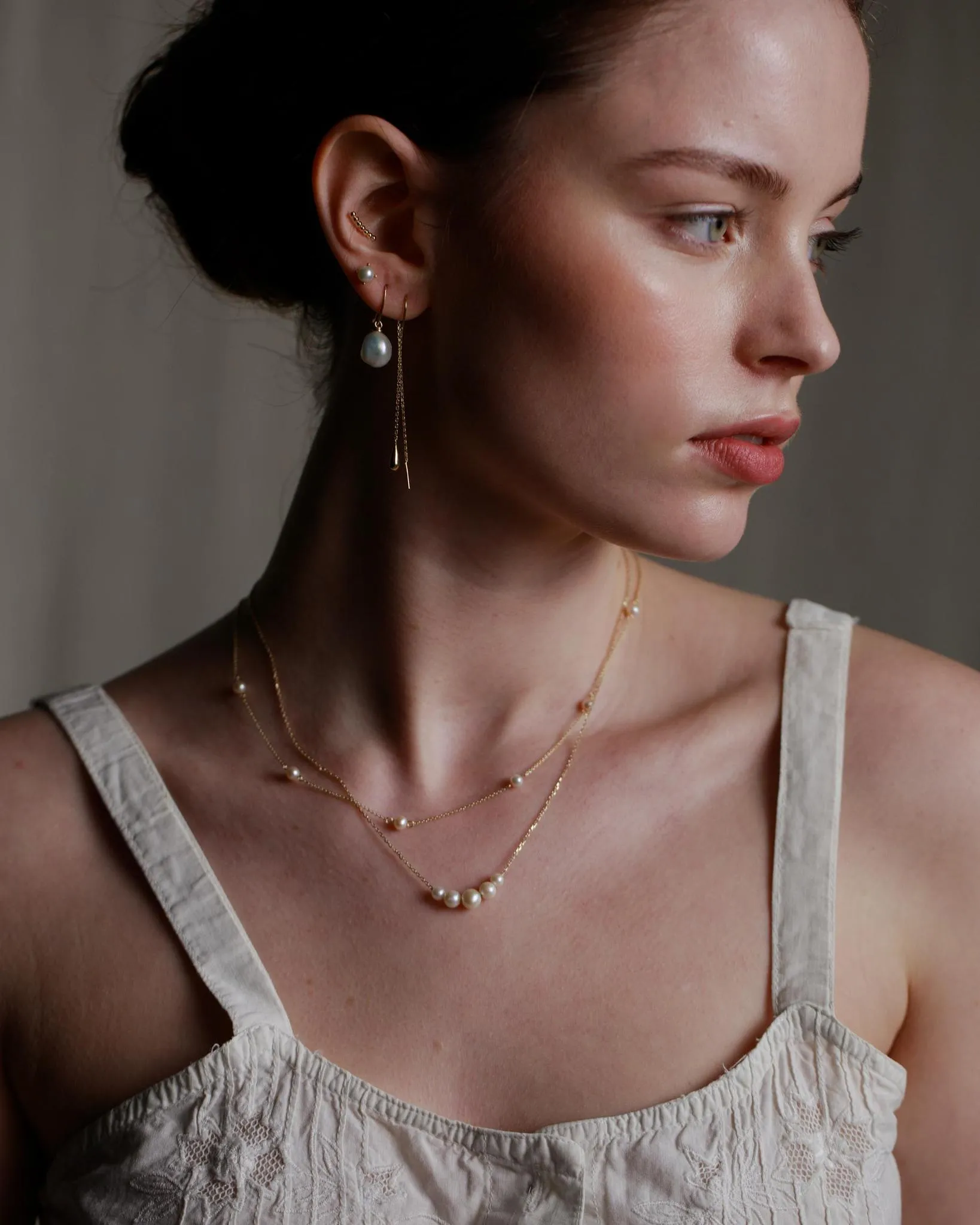 9kt Gold Teardrop Threader Earrings