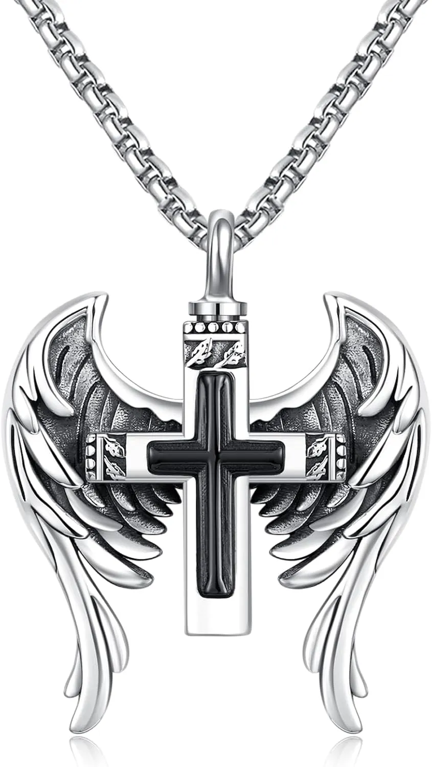Ashes Cross/Viking Norse/Arrow/Bear Paw/Heart/Thor's Hammer/Hourglass/Tree of Life Necklace 925 Sterling Silver Pendant Necklace Cremation Jewelry Gifts for Men women
