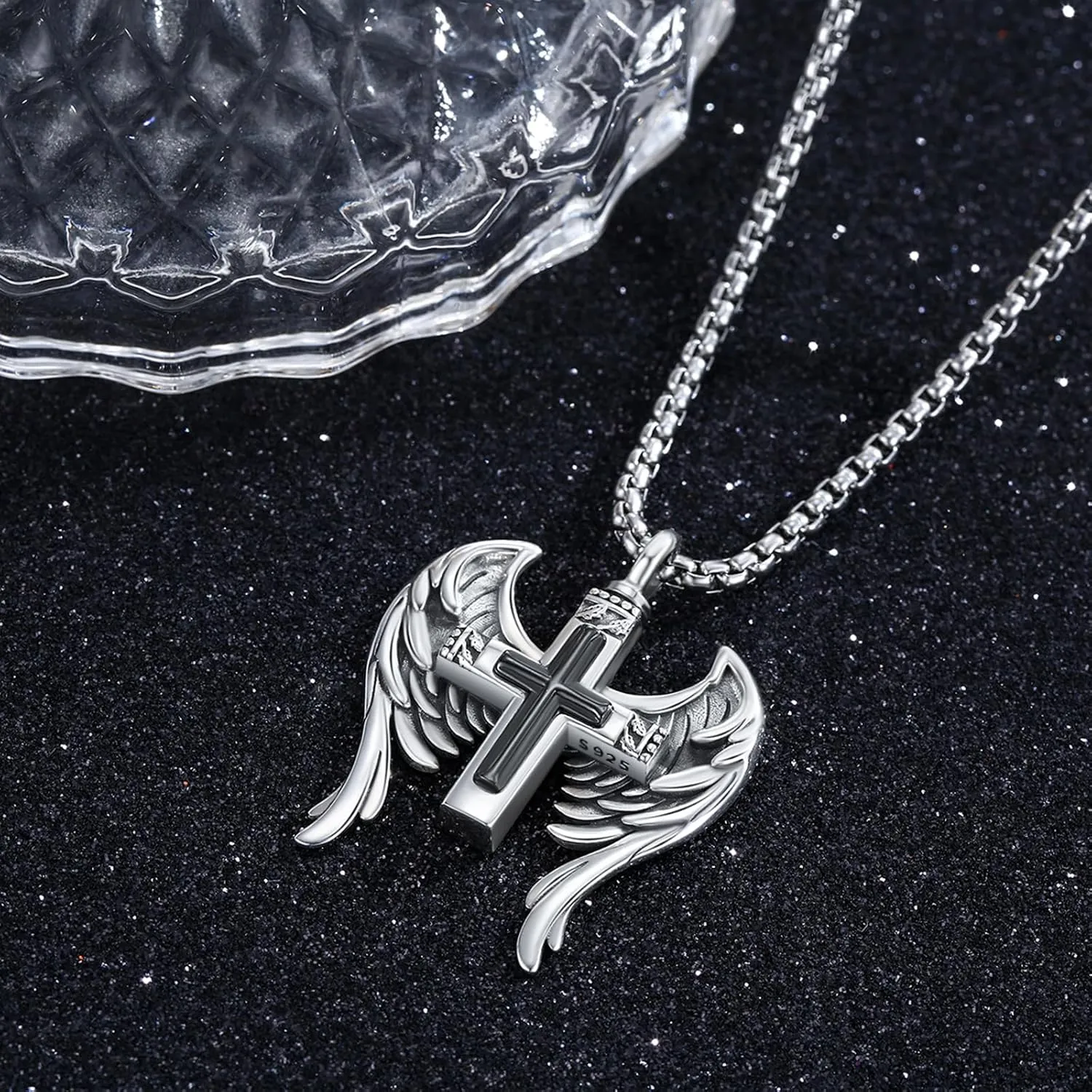 Ashes Cross/Viking Norse/Arrow/Bear Paw/Heart/Thor's Hammer/Hourglass/Tree of Life Necklace 925 Sterling Silver Pendant Necklace Cremation Jewelry Gifts for Men women