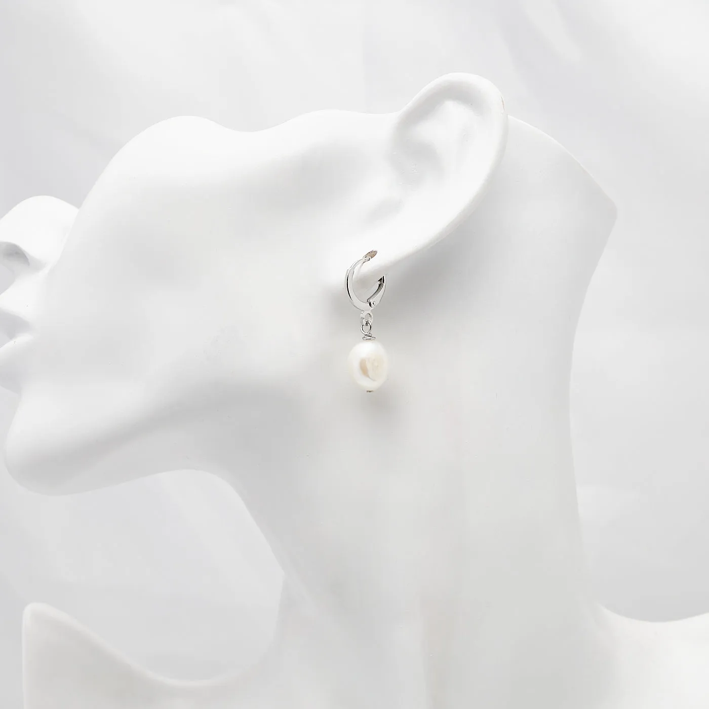 Baroque Pearl Earrings For Men 9-10mm White Freshwater Pearl Drop Hoop Earrings