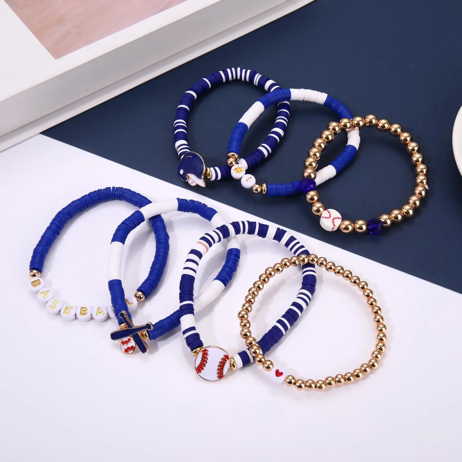Baseball Bracelet for Women Game Day Bracelet Stack Red White Preppy Heishi Bracelets Sport Team Softball Baseball Mom Accessories Outfit Party Favors Gifts