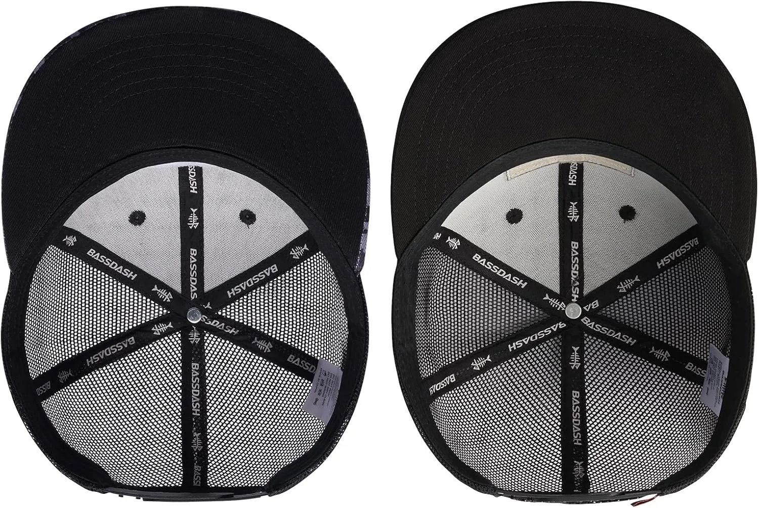 BASSDASH 2 Pack Flat Brim Trucker Cap Adjustable Snapback Hat Mesh Back for Men Women Fishing Hunting