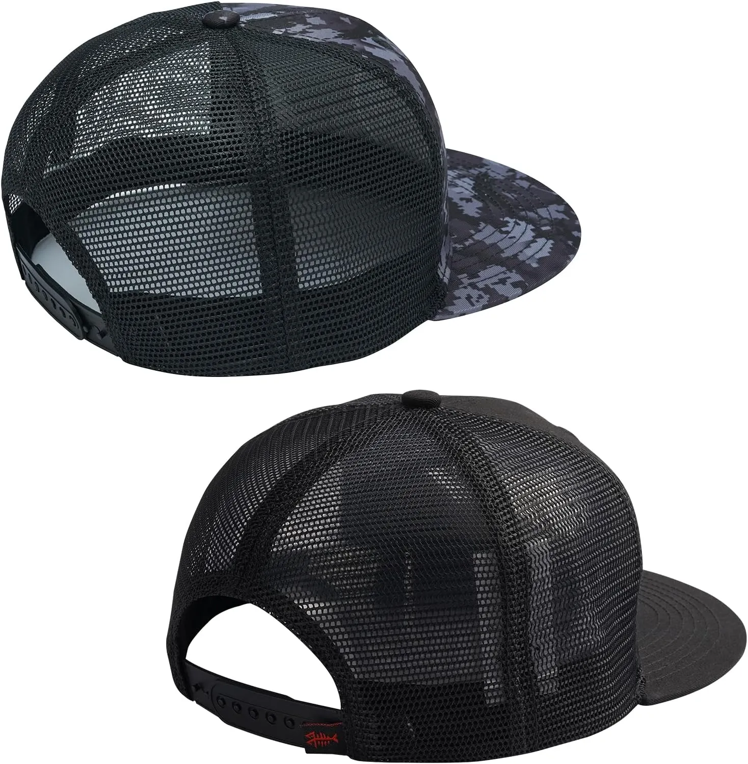 BASSDASH 2 Pack Flat Brim Trucker Cap Adjustable Snapback Hat Mesh Back for Men Women Fishing Hunting