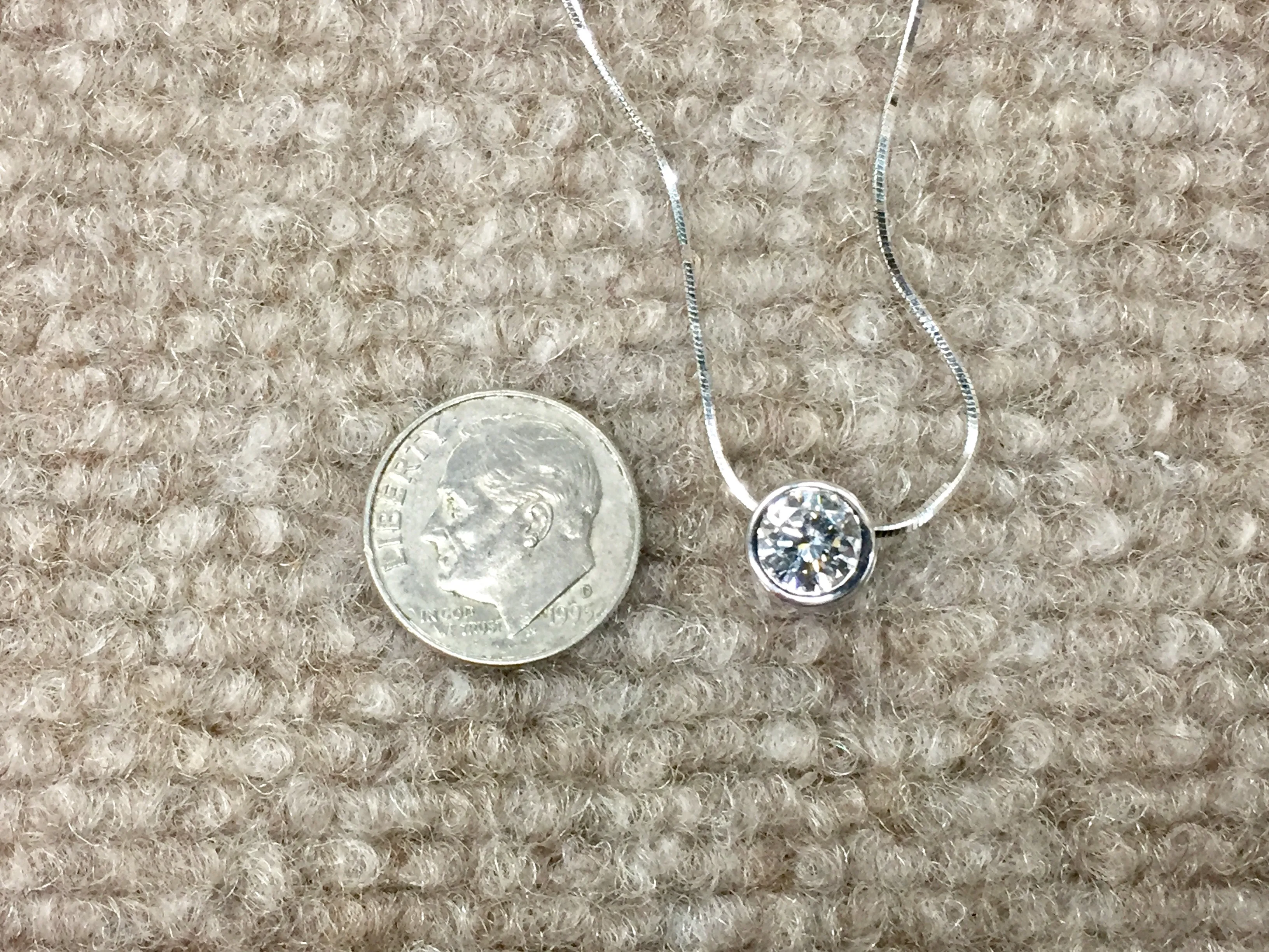 Bezel Set 1.10 Carat Round White Gold Pendant With Chain