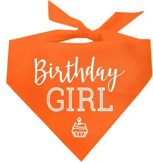 Birthday Girl with Cupcake Dog Bandana | 100% Cotton | Made in USA | Birthday | Pawty | Party Theme | Celebration Supplies | Photoshoot | Orange, One Size (215)