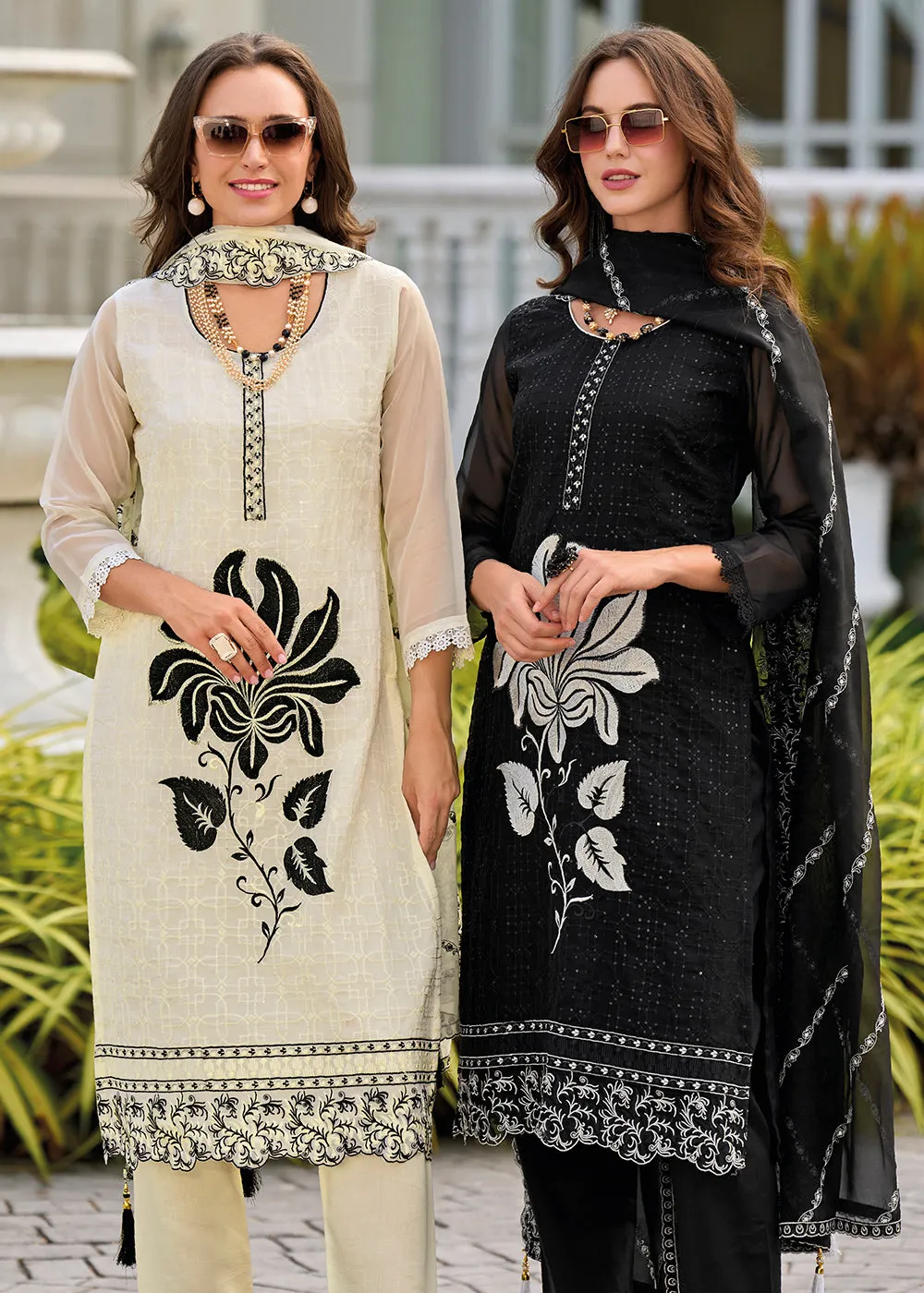 Black Heavy Organza GPU Lace Work Pant Style Salwar Suit