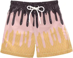 Boccsty Pink Strawberry Ice Cream Boys Swim Trunks Baby Kids Swimwear Summer Toddler Beach Board Shorts 2T-XL