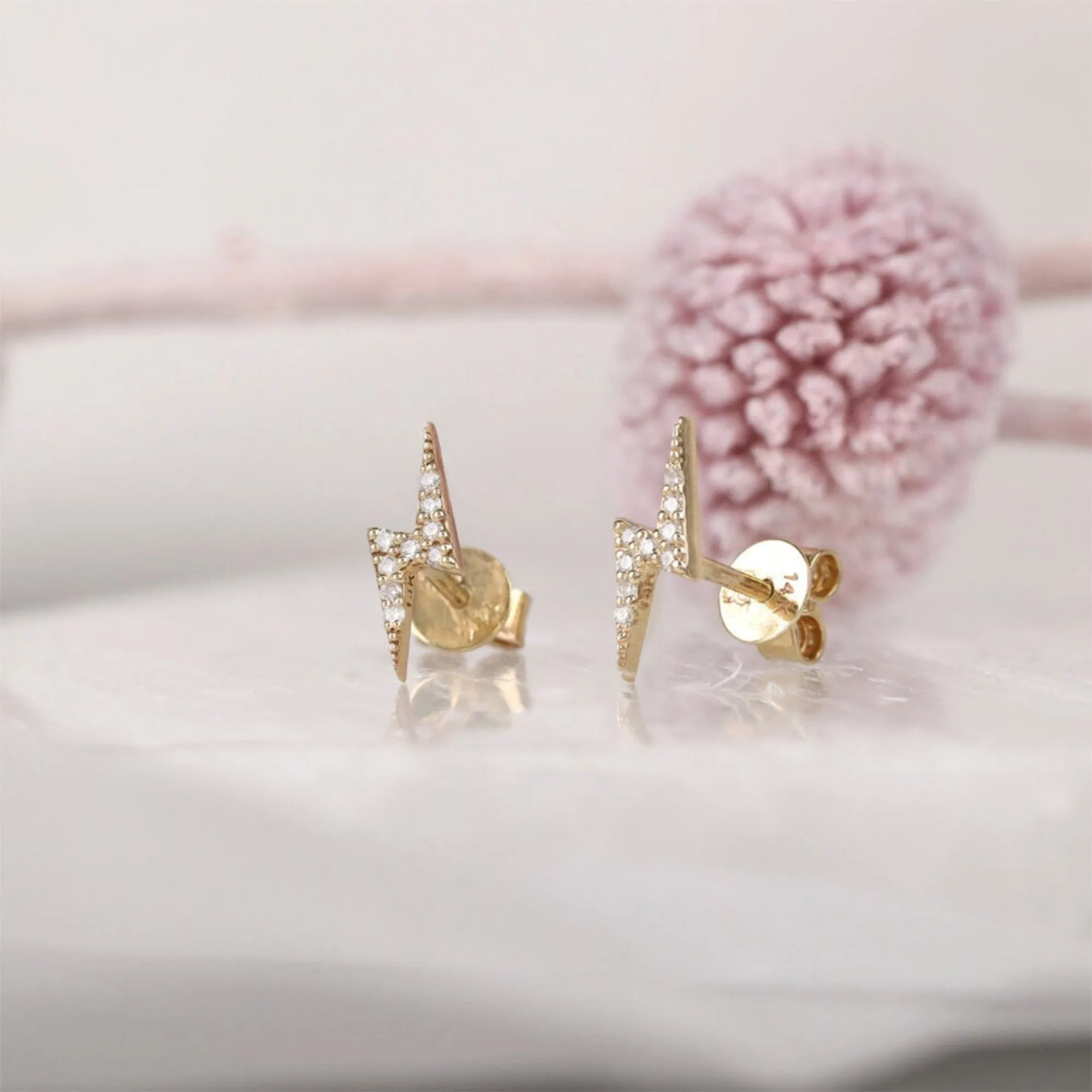 **Stunning Diamond Lightning Bolt Stud Earrings, Electra**
