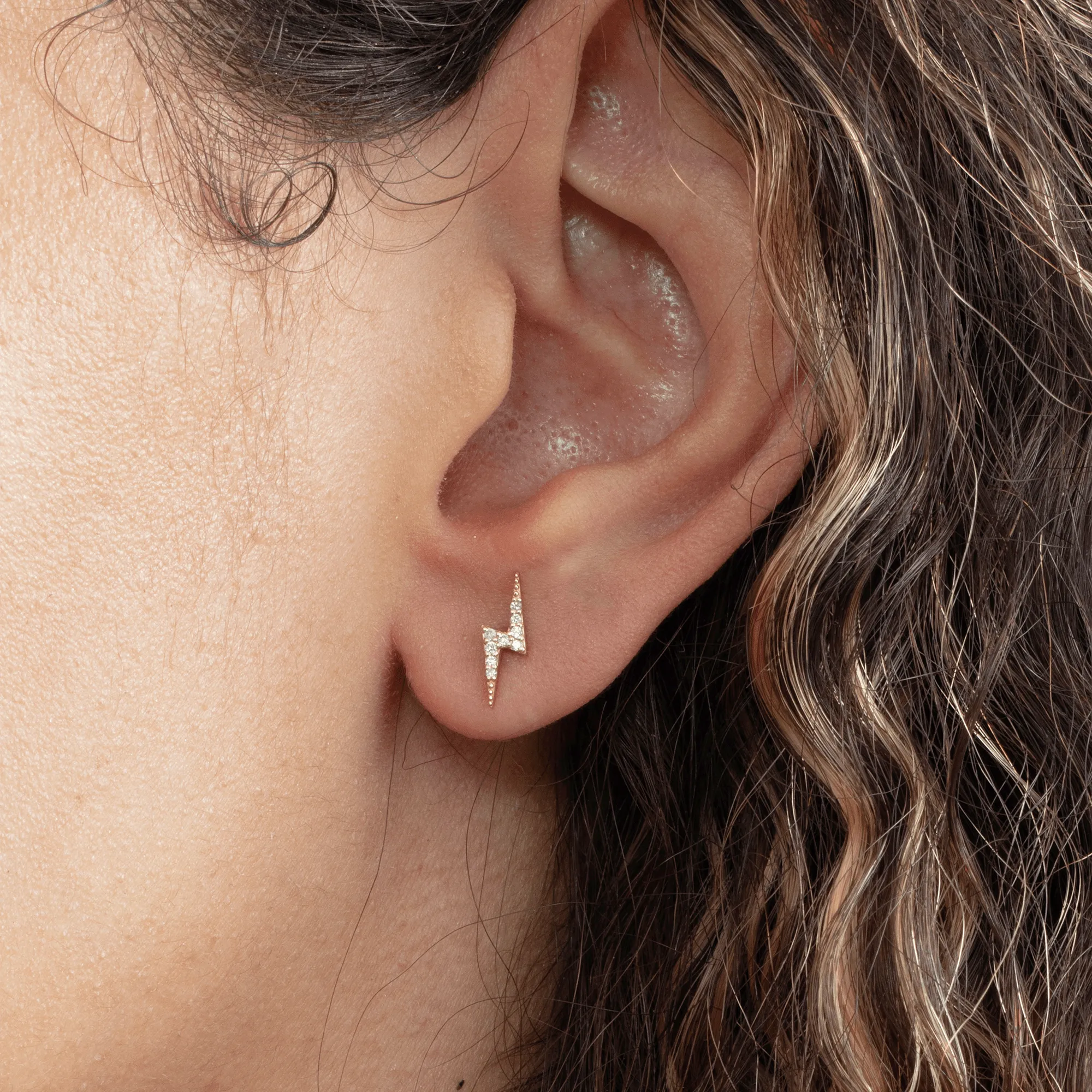 **Stunning Diamond Lightning Bolt Stud Earrings, Electra**
