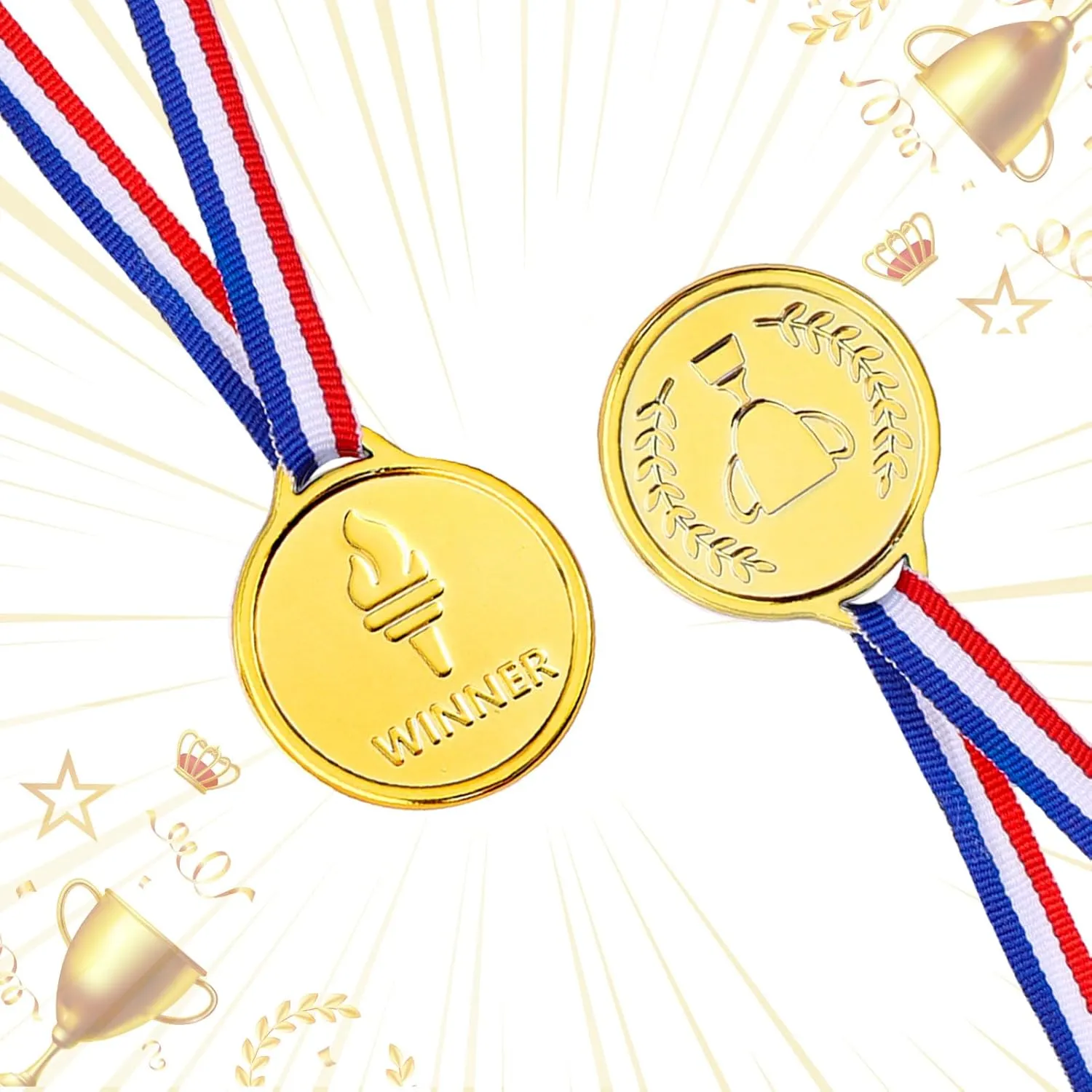 Caydo Gold Medals for Kids Medals for Awards Plastic Winner Award Medals for Kids(24PCS/72PCS/100PCS)