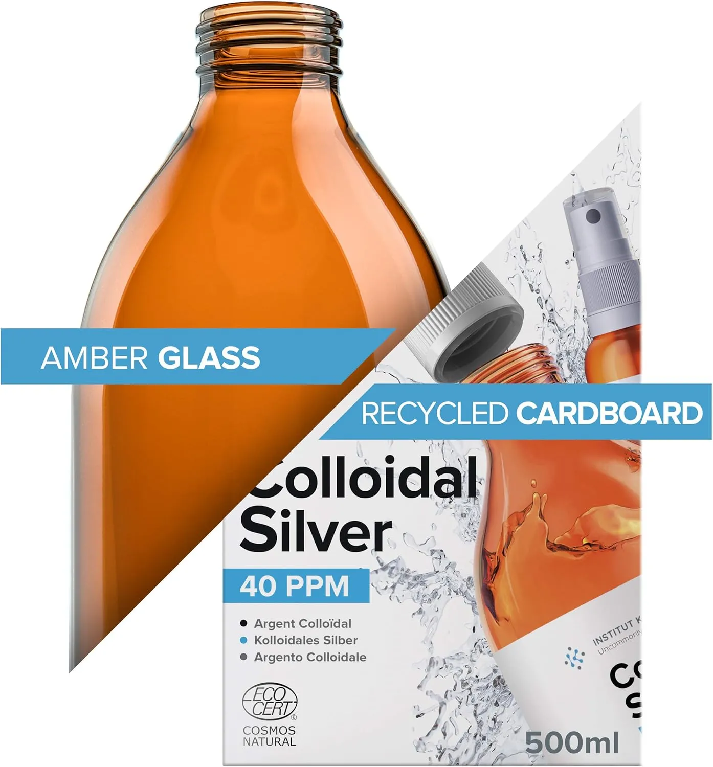 Colloidal Silver Liquid 3.4 fl oz Spray  Bioactive Hydrosol Silver Water  Natural Nano Sol Supplement Solution  Ionic Minerals 40 PPM  Organic Structured Colloidal Spray