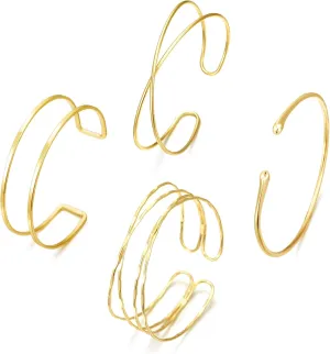 COLOYAN 4PCS Gold Arm Cuff for Women Upper Arm Bracelets Adjustable Minimalist Coil Armbands