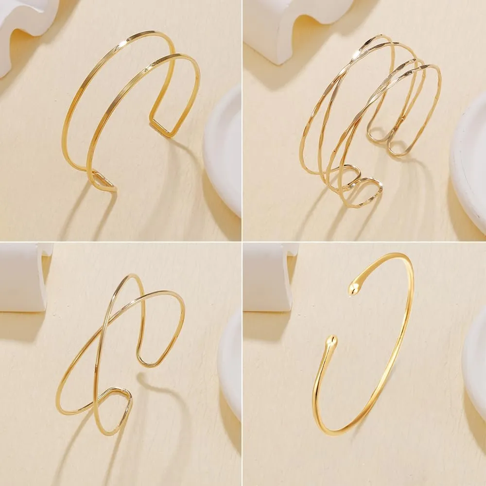 COLOYAN 4PCS Gold Arm Cuff for Women Upper Arm Bracelets Adjustable Minimalist Coil Armbands