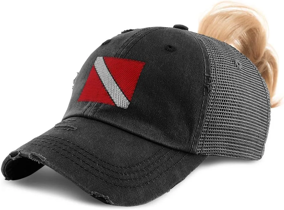Custom Womens Ponytail Cap Sport Scuba Diving Flag Embroidery Cotton