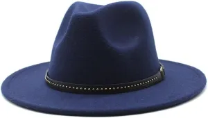DHAEY Autumn and Winter Warm Woolen Top Hat, Large Brim Felt Hat, Vintage and Versatile Jazz Hat, Imitation Wool Hat Luopan Caps & Hats (Color : Navy Blue, Size : 56-58cm)