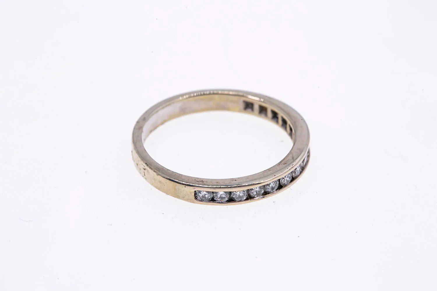 Diamond Line Channel Set Stackable Band 14K 585 White Gold Ring Size 6 3/4