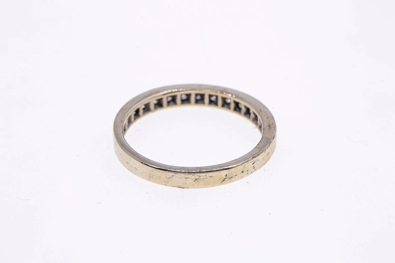 Diamond Line Channel Set Stackable Band 14K 585 White Gold Ring Size 6 3/4