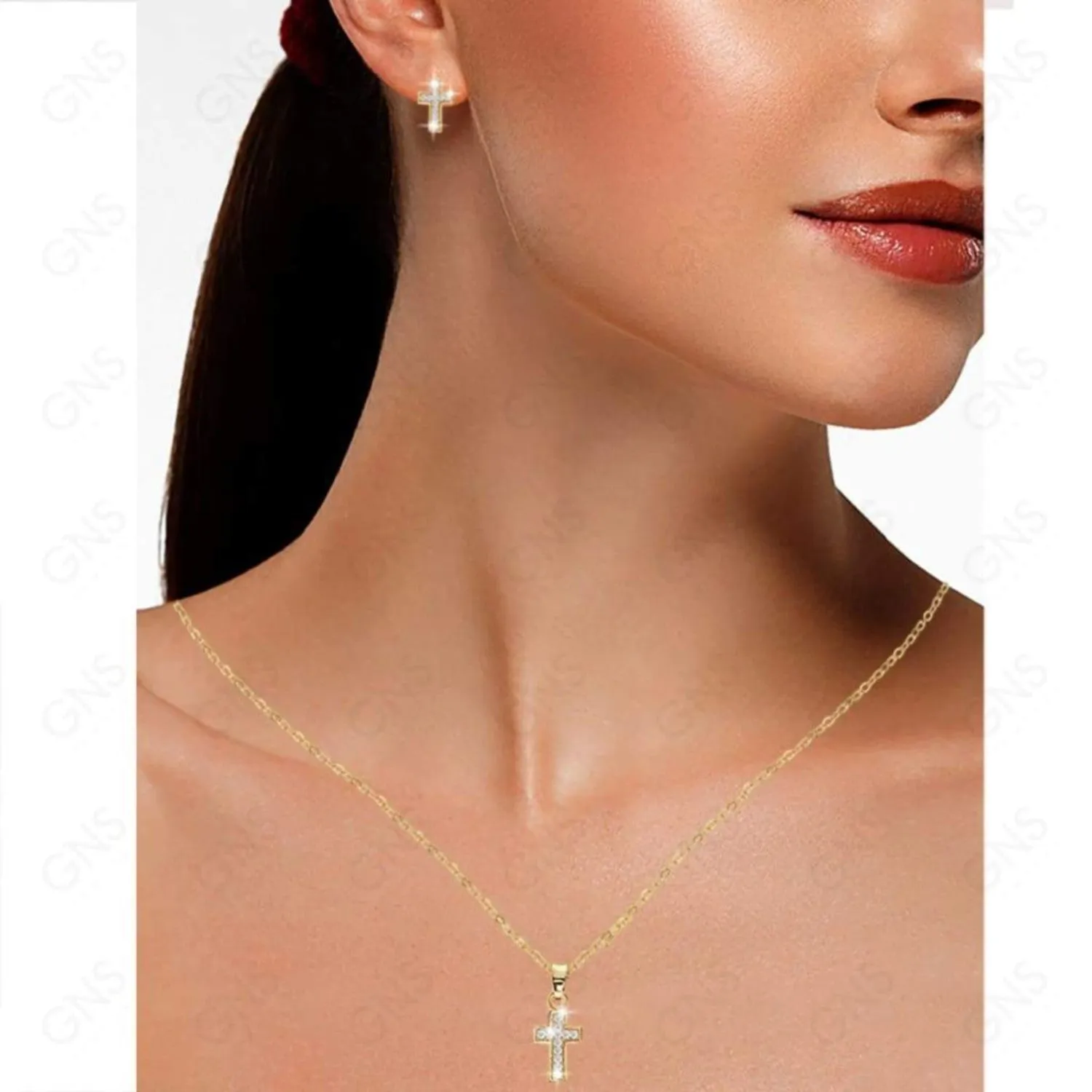 Diamond Look Cubic Zirconia Micro Pave Cross Earring